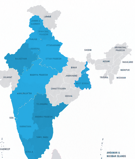 Map of India highlighting the states explored by Wings of Vinay